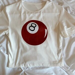 White Shirt with Red 8 Ball Design